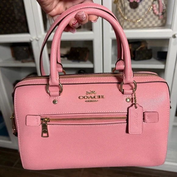 Coach Pink Rowan Satchel with Floral and Pearl Chain - Picture 6 of 7